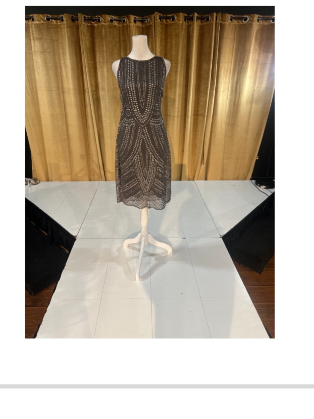 Silver Gray Beaded Sleeveless Cocktail Dress